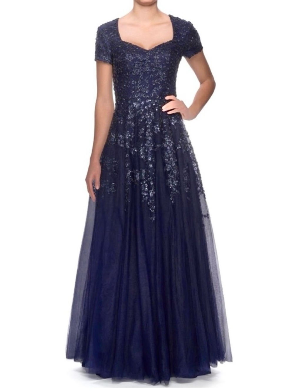 LA FEMME Sparkle Embellished Tulle A-Line Gown NEW Size 6 Navy Dress